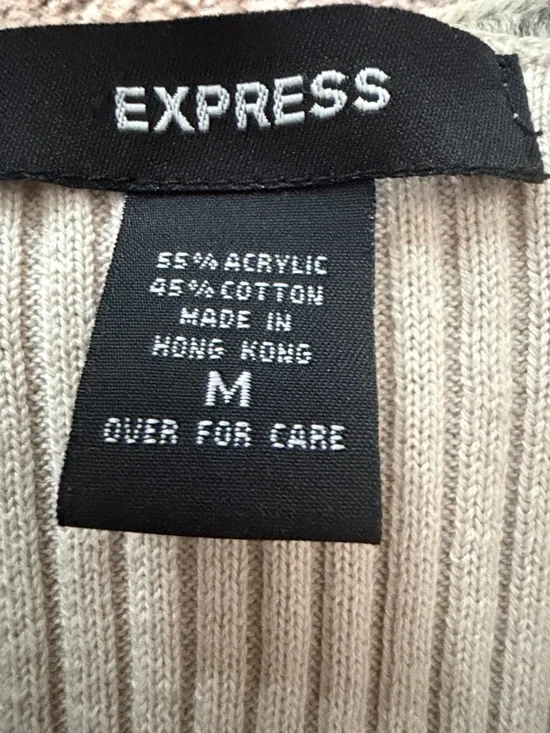 Express Long Ribbed Open Front Cardigan - Cream - Picture 6 of 6